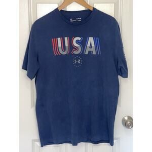 Under Armour USA Patriotic Short Sleeve Blue HEATGEAR Loose T-Shirt Size XL